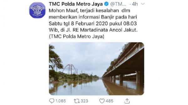 Akun Twitter TMC Polda Metro Jaya Minta Maaf Soal Salah Informasi Banjir