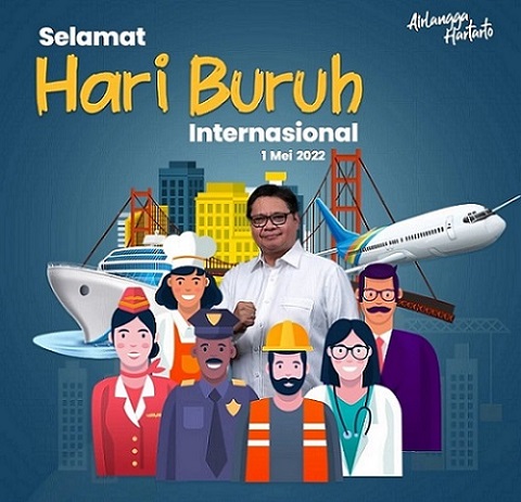 Beri Ucapan Selamat Hari Buruh Menko Airlangga Apresiasi Pekerja Yang