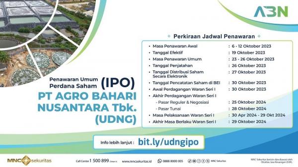 IPO PT Agro Bahari Nusantara Tbk UDNG Masuki Masa Bookbuilding Simak