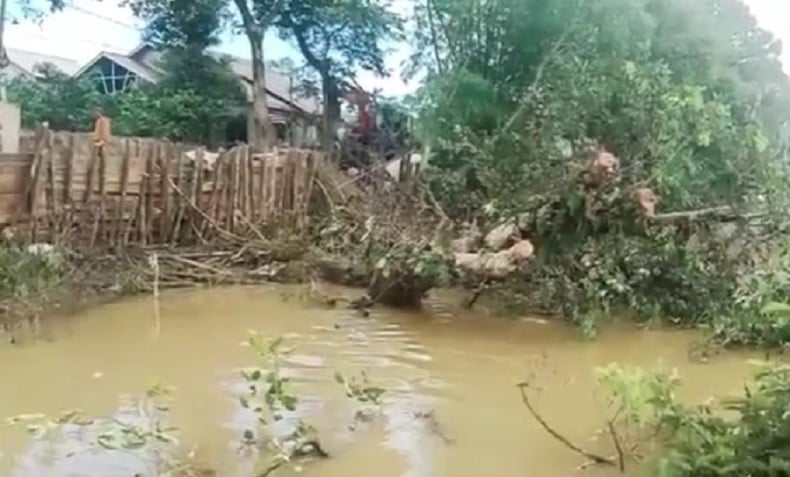 Geobag Pengendali Banjir Sintang Kembali Jebol Tumbangkan Pohon Di Bantaran