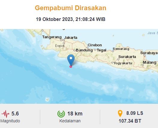 BMKG Gempa Terkini M 5 6 Guncang Garut Kedalaman 18 Km Pusat Di Laut