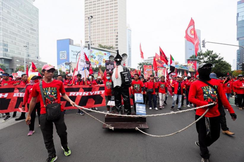 Buruh Kepung Bundaran HI Peringati May Day 2024