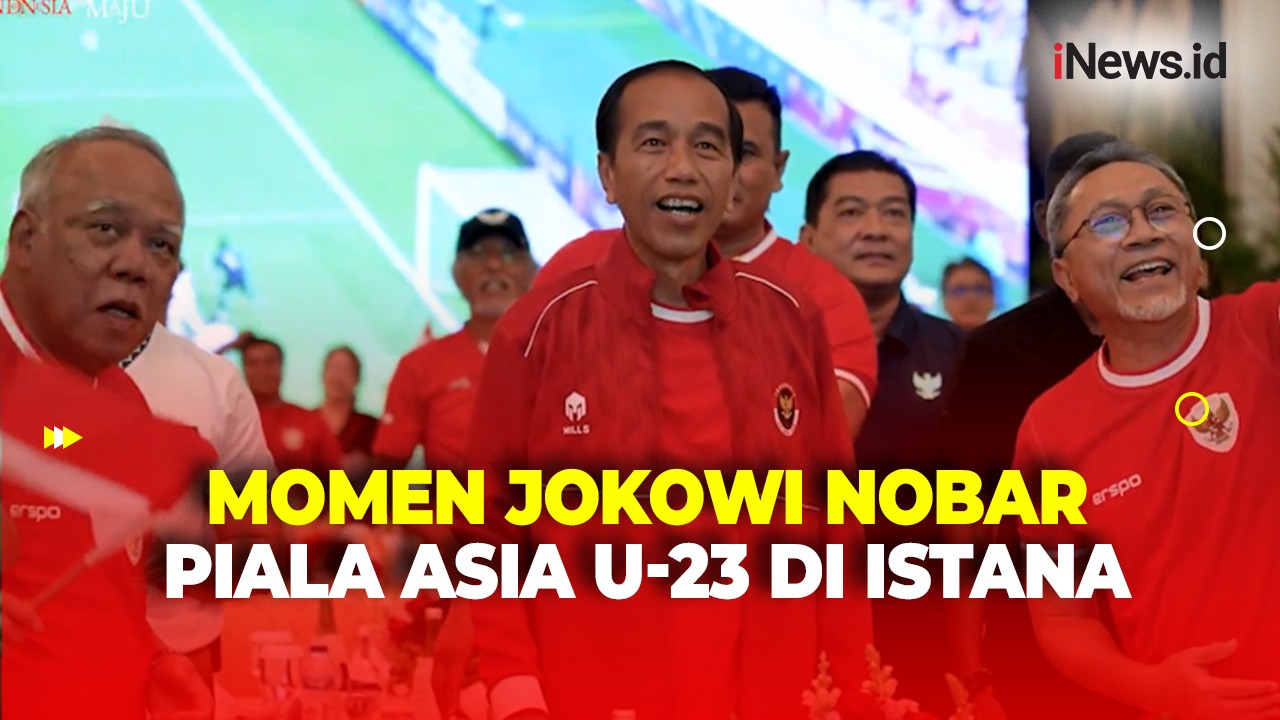 Gaya Presiden Jokowi dan Para Menteri Nobar Indonesia vs Uzbekistan di Istana