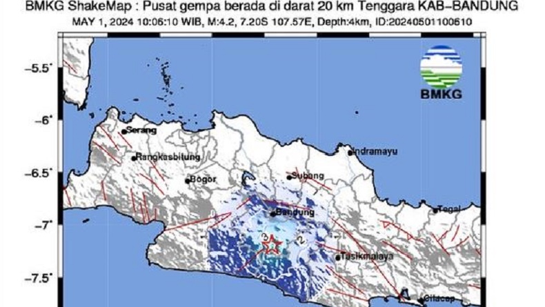 Gempa Bandung M4,2 Terasa hingga Garut, BMKG: Pusat Kedalaman 4 Km
