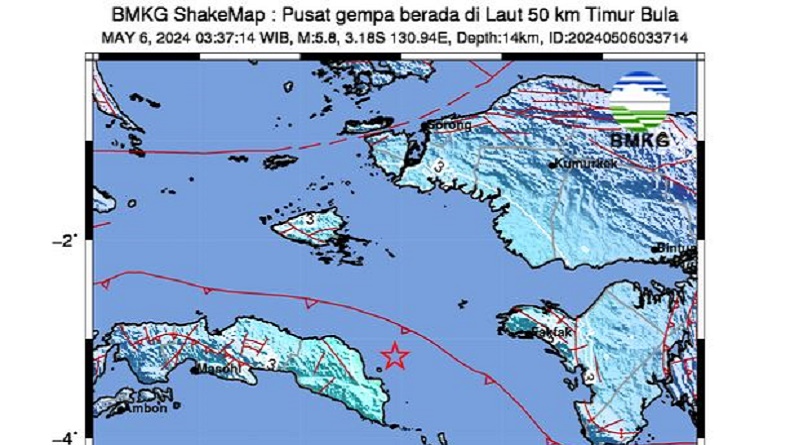 Gempa Terkini M5,8 Guncang Bula Seram Bagian Timur Maluku