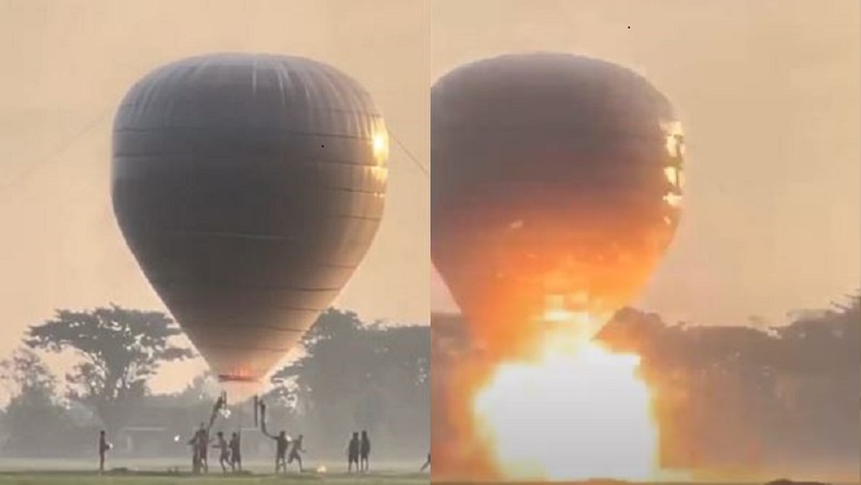 Terekam Detik-Detik Balon Udara Besar Meledak di Ponorogo, 4 Anak Terluka