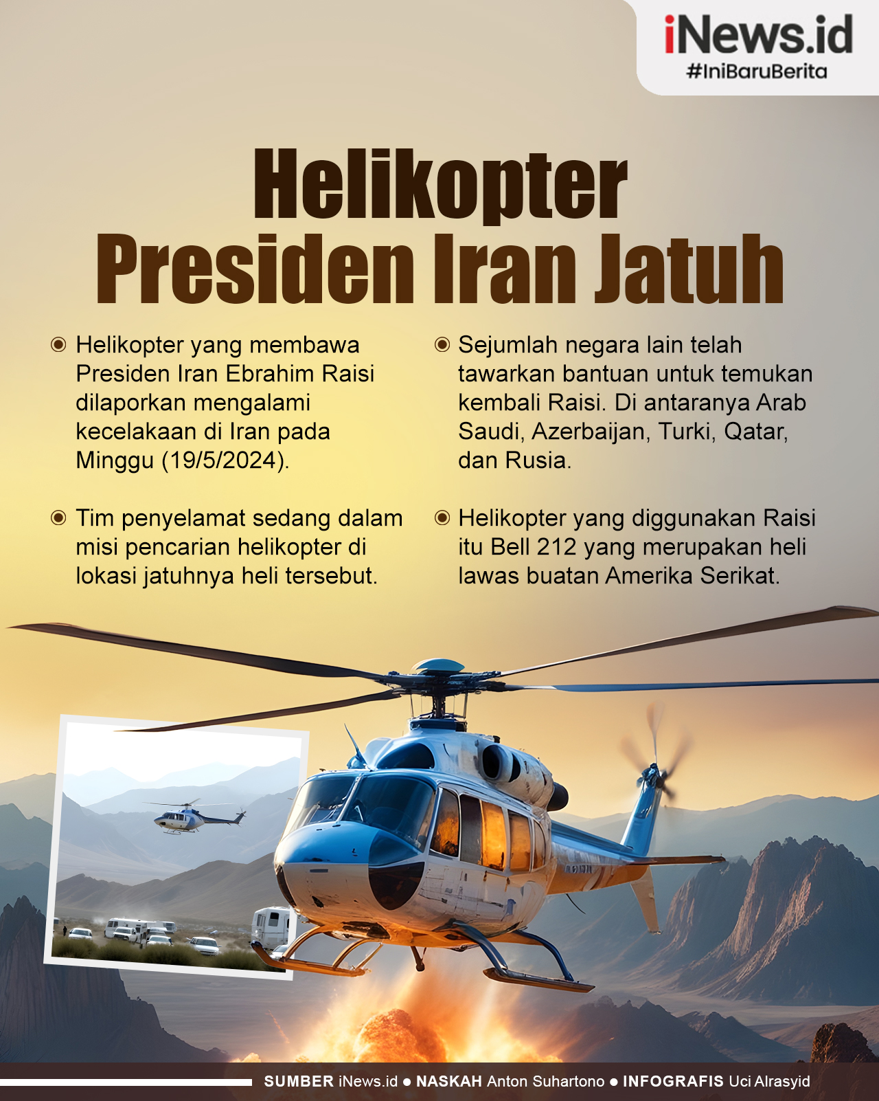 Infografis Helikopter Presiden Iran Jatuh Belum Ditemukan