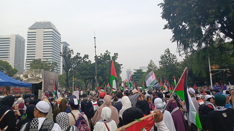 Aksi Bela Palestina di Jakarta, Massa Datangi Kedubes Amerika Serikat