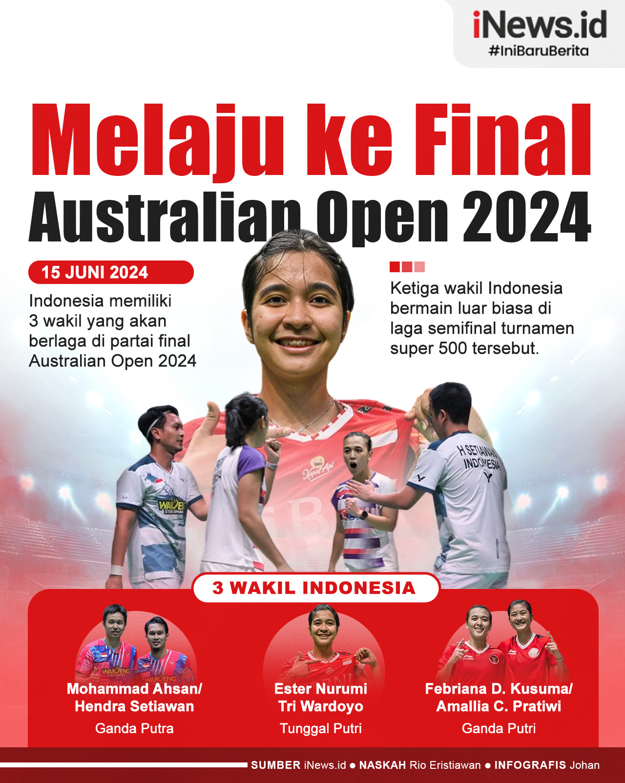 Infografis 3 Wakil Indonesia di Final Australian Open 2024