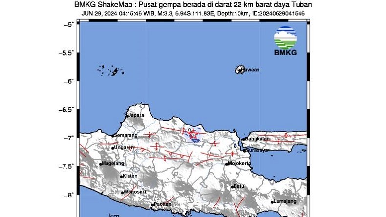 Gempa Terkini Magnitudo 3,3 Guncang Tuban, Berpusat di Darat