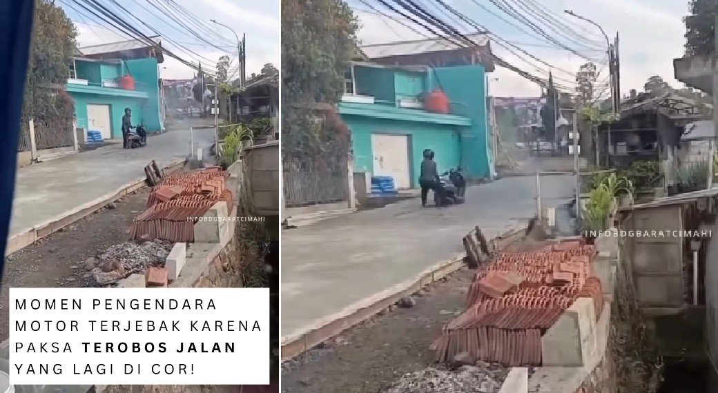 Viral Pemotor Nekat Terobos Jalan Sedang Dicor hingga Terjebak, Netizen Kesal: Biarin Jadi Monumen