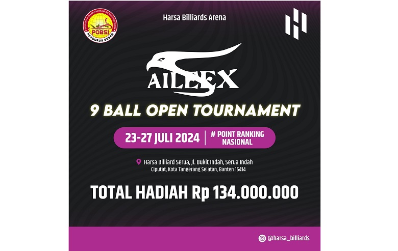 PB POBSI X Harsa Gelar Aileex 9 Ball Open Tournament di Tangerang Selatan, Ini Jadwalnya!