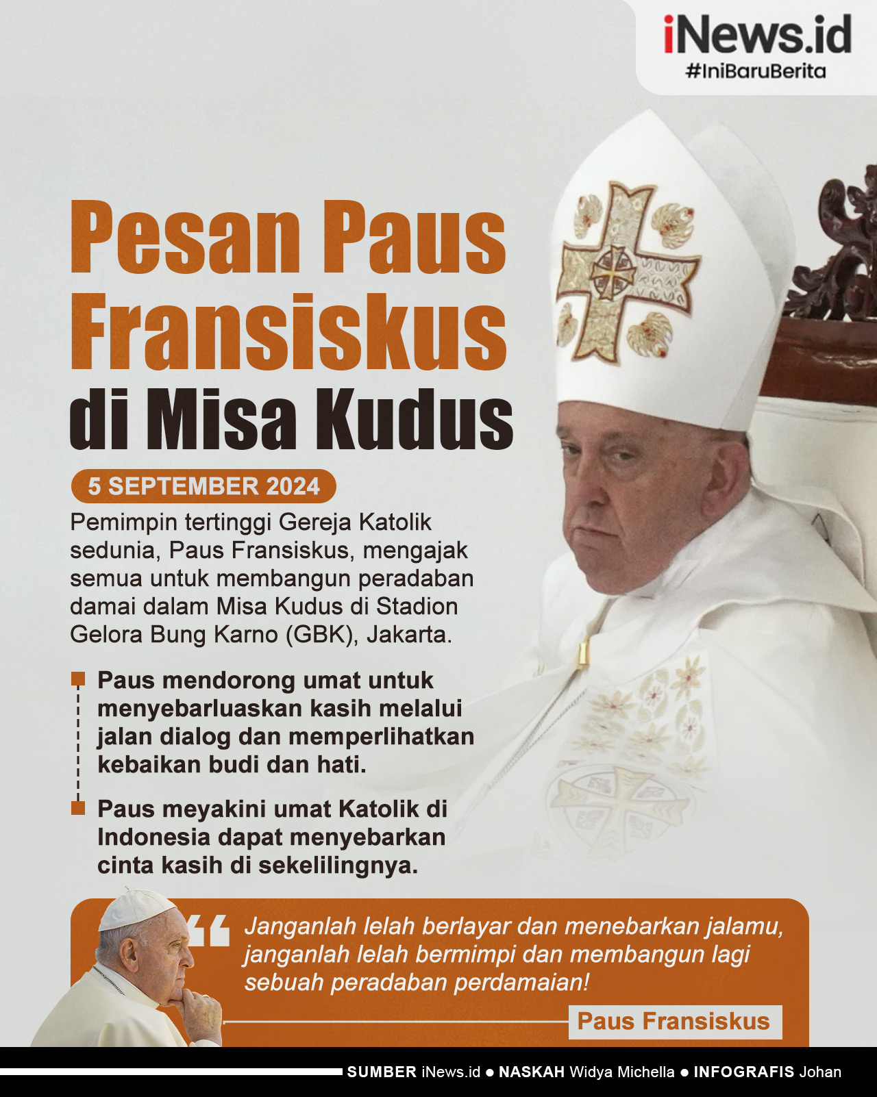 Infografis Pesan Paus Fransiskus di Misa Kudus untuk Indonesia