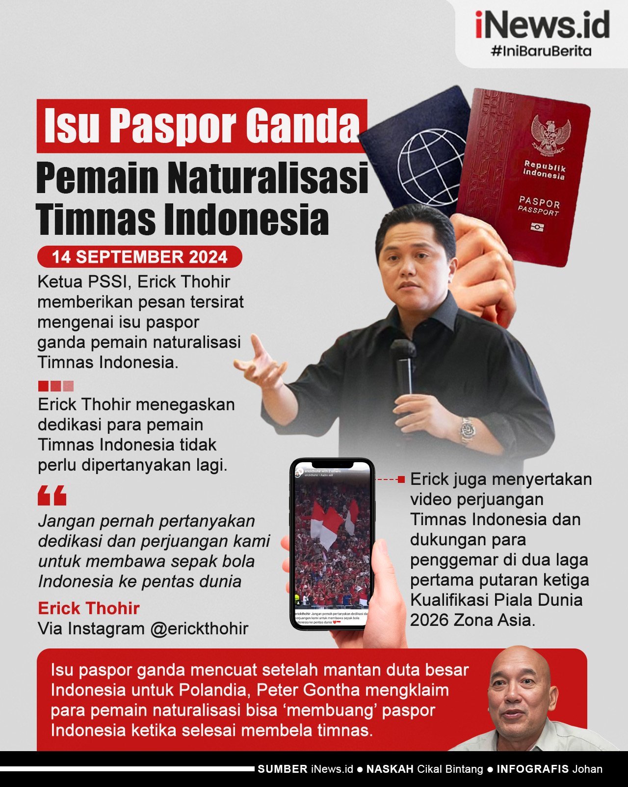 Infografis Pesan Tegas Erick Thohir Soal Isu Paspor Ganda Pemain Naturalisasi Timnas Indonesia