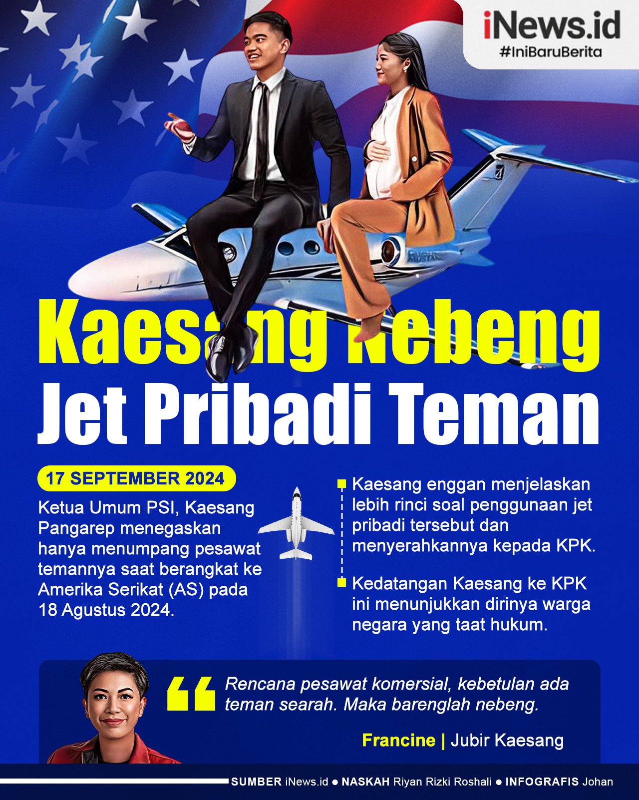 Infografis Kaesang Klaim hanya Nebeng Teman soal Pakai Jet Pribadi ke AS