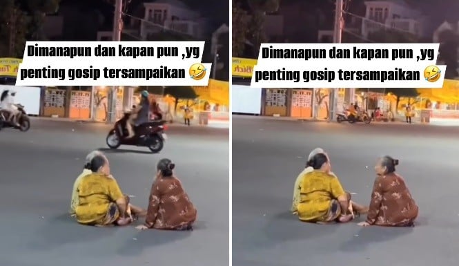 Viral 3 Emak-Emak Asyik Ngobrol di Tengah Jalan, Netizen: Jangan Diganggu sedang Rapat Terbuka