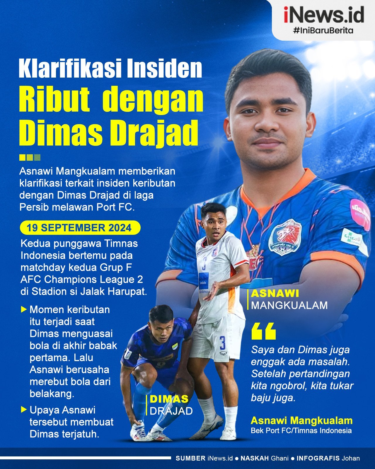 Infografis Asnawi Mangkualam Klarifikasi Insiden Ribut dengan Dimas Drajad