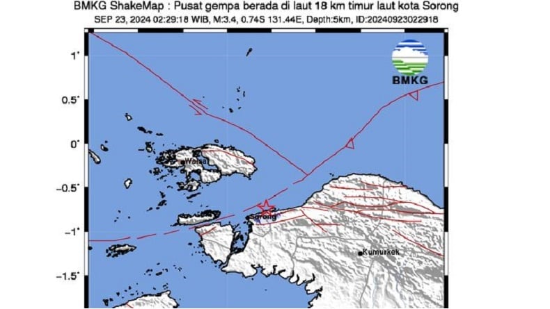 Gempa Hari Ini Magnitudo 3,4 Guncang Sorong Papua Barat Daya