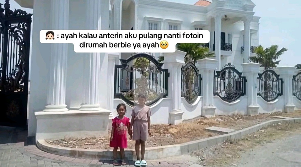 Viral Seorang Ayah Ajak Anaknya Foto di Depan Rumah Mewah, Endingnya Bikin Haru