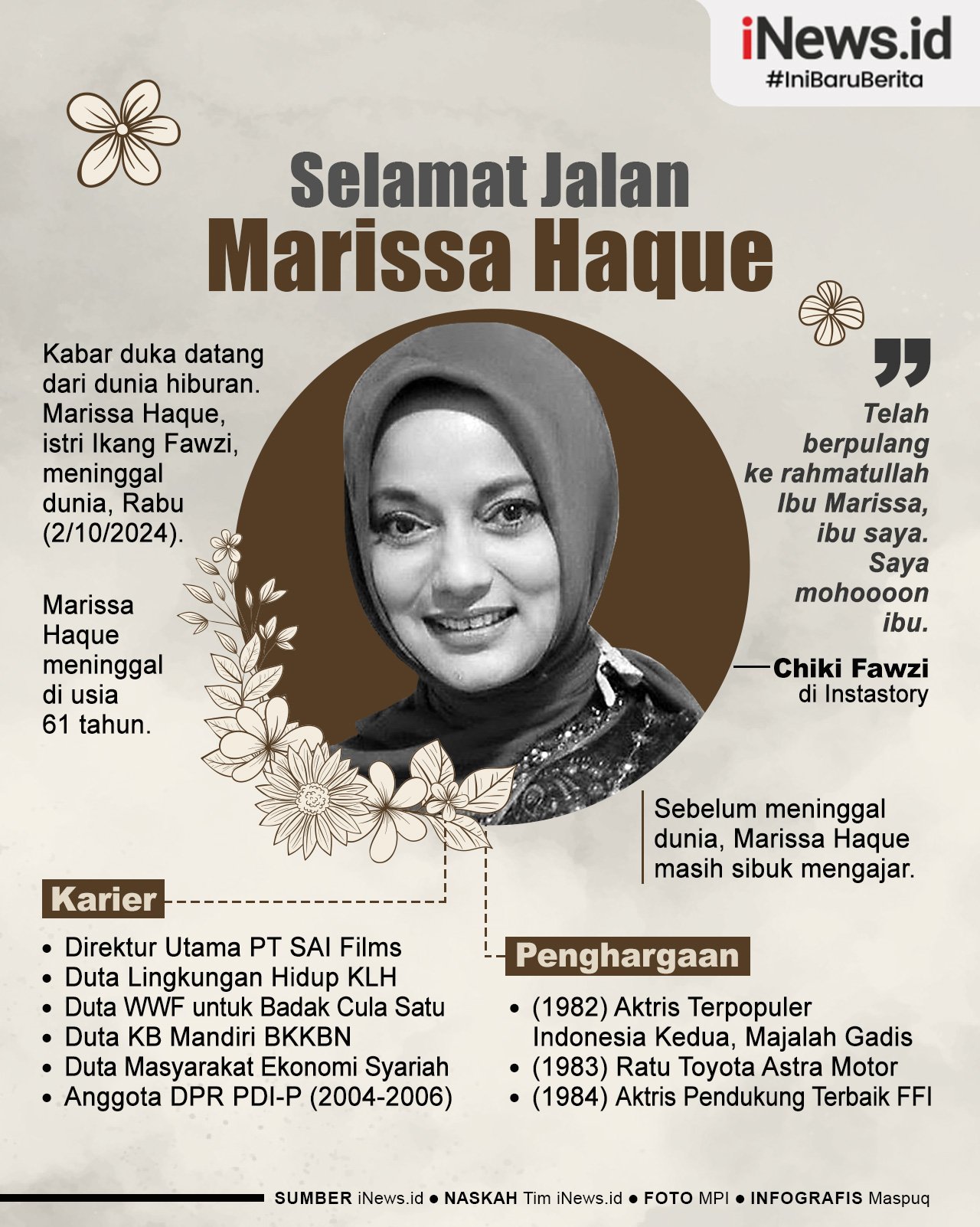 Infografis Marissa Haque Istri Ikang Fawzi Meninggal Dunia