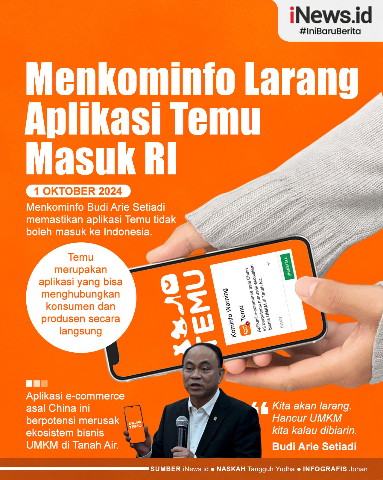 Infografis Menkominfo Pastikan Larang Aplikasi Temu Masuk RI