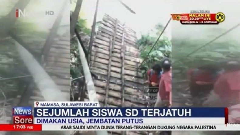 Jembatan Gantung Ambruk di Mamasa, 10 Siswa Jatuh ke Sungai