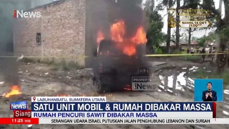 Geram Aksi Pencurian Sawit, Warga Bakar 2 Rumah dan Mobil Terduga Pelaku di Labusel