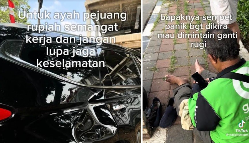 Mobil Penyok Ditabrak Driver Ojol, Respons Pengendara Ini Bikin Netizen Haru