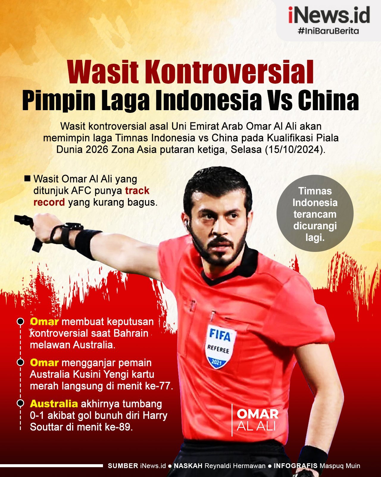 Infografis Wasit Kontroversial Pimpin Laga Timnas Indonesia Vs China 