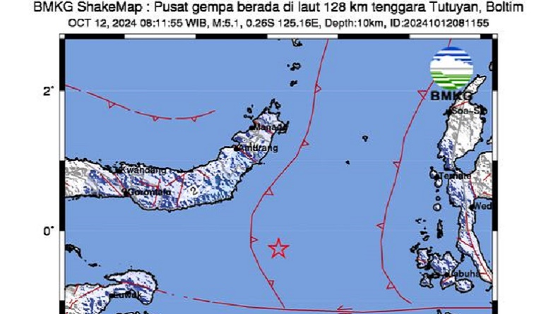 Gempa Hari Ini Magnitudo 5,1 Guncang Boltim, Terasa hingga Minahasa Tenggara