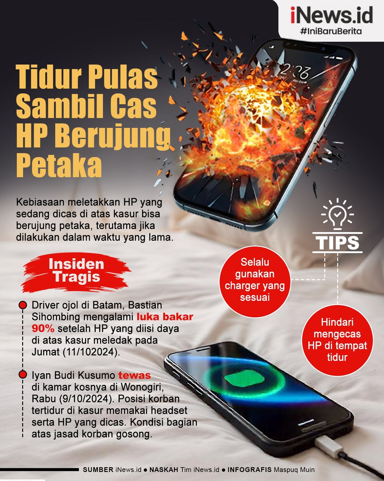 Infografis Tidur Pulas Sambil Cas HP Berujung Petaka 