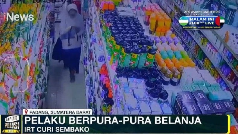 Terekam CCTV Aksi IRT di Padang Curi Kebutuhan Rumah Tangga di Swalayan