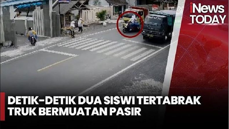 Terekam CCTV Detik-Detik 2 Siswi SMA di Lumajang Ditabrak Truk dari Belakang