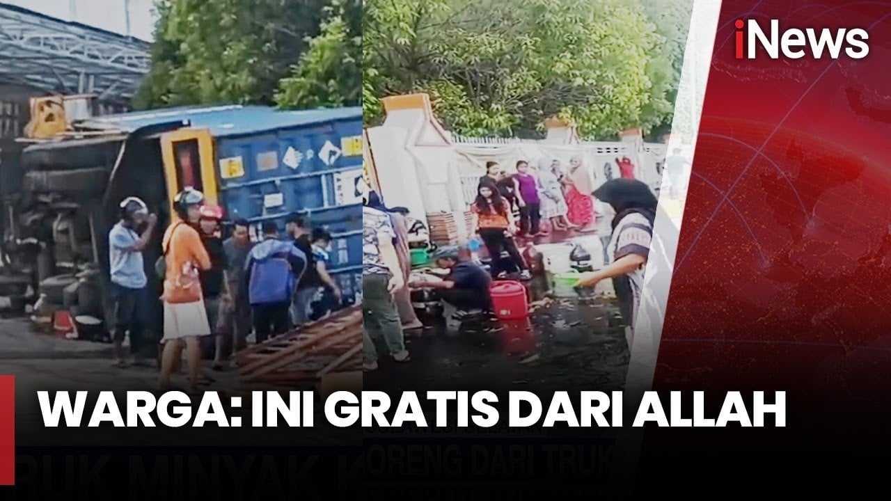 Truk Kontainer Bermuatan Minyak Goreng Terguling di Makassar, Puluhan Warga Menjarah