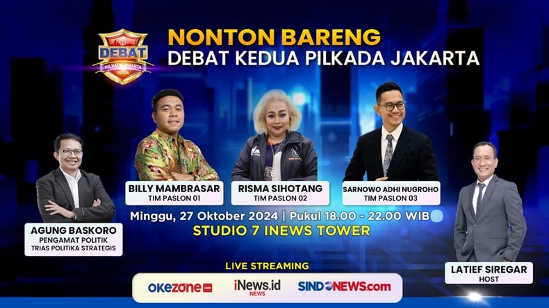 Saksikan! Nonton Bareng Debat Kedua Pilkada Jakarta, Live di iNews.id