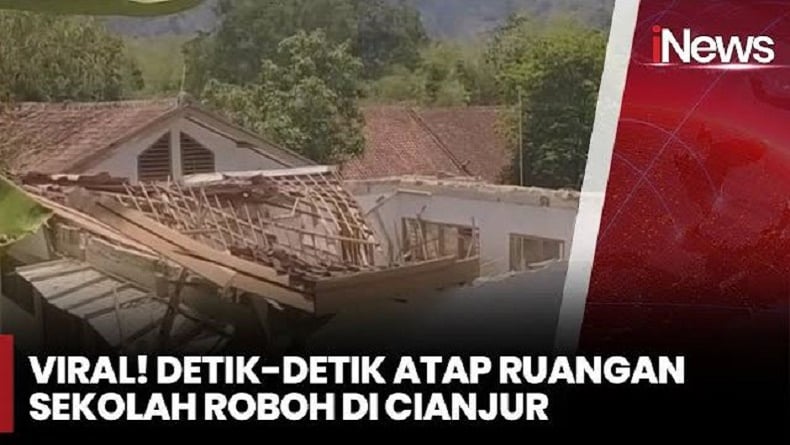 Viral Video Detik-Detik Atap Sekolah Ambruk di Cianjur, Baru 2 Tahun Dibangun