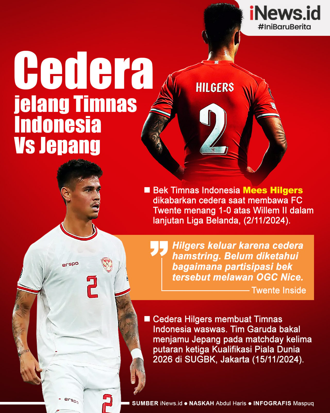 Infografis Mees Hilgers Cedera jelang Timnas Indonesia Vs Jepang