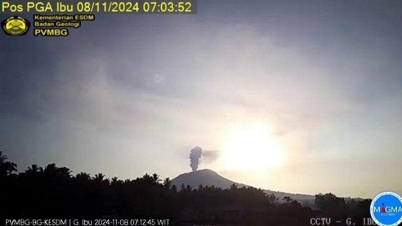 Gunung Ibu Erupsi Hari Ini, Tinggi Kolom Abu Vulkanis Capai 1.000 Meter