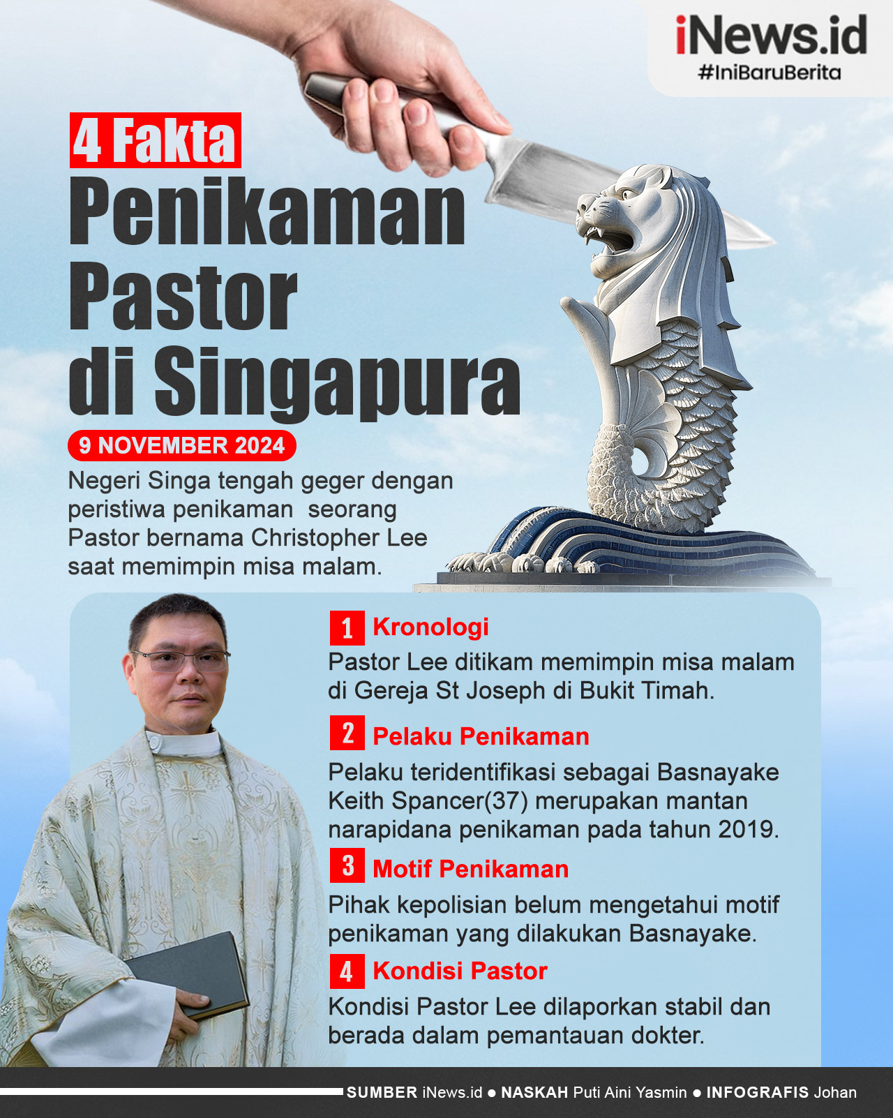 Infografis 4 Fakta Penikaman Pastor yang Bikin Geger Singapura