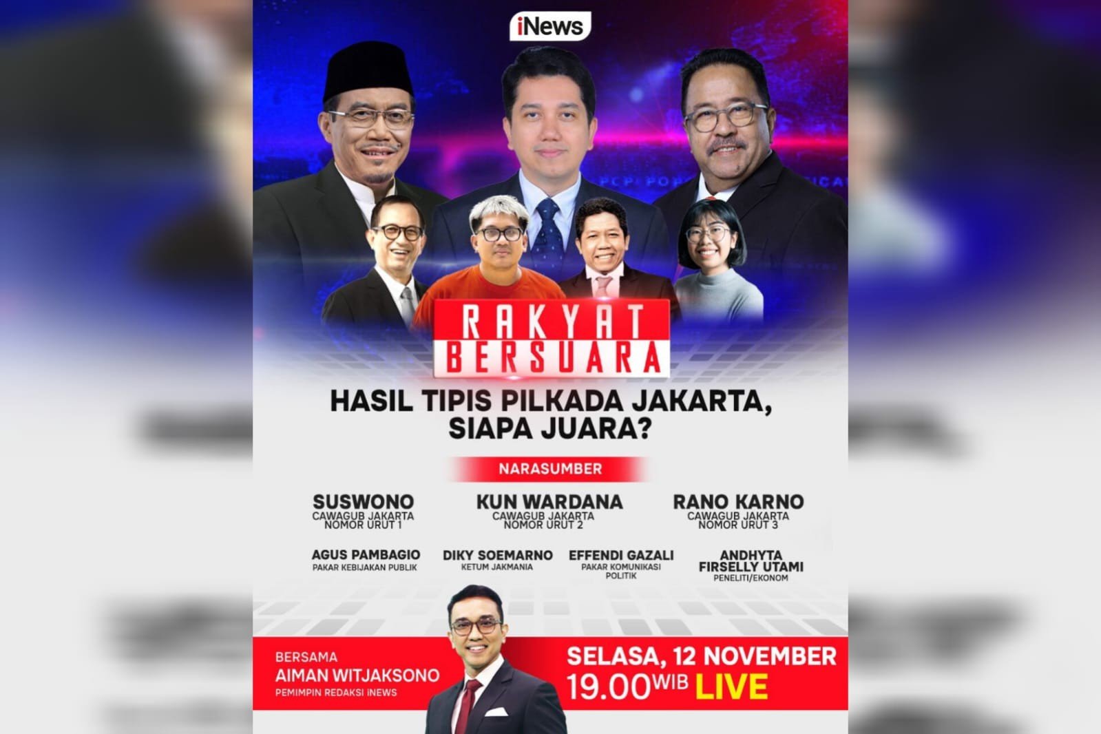 Rakyat Bersuara Malam Ini di iNews: Hasil Tipis Pilkada Jakarta, Siapa Juara?