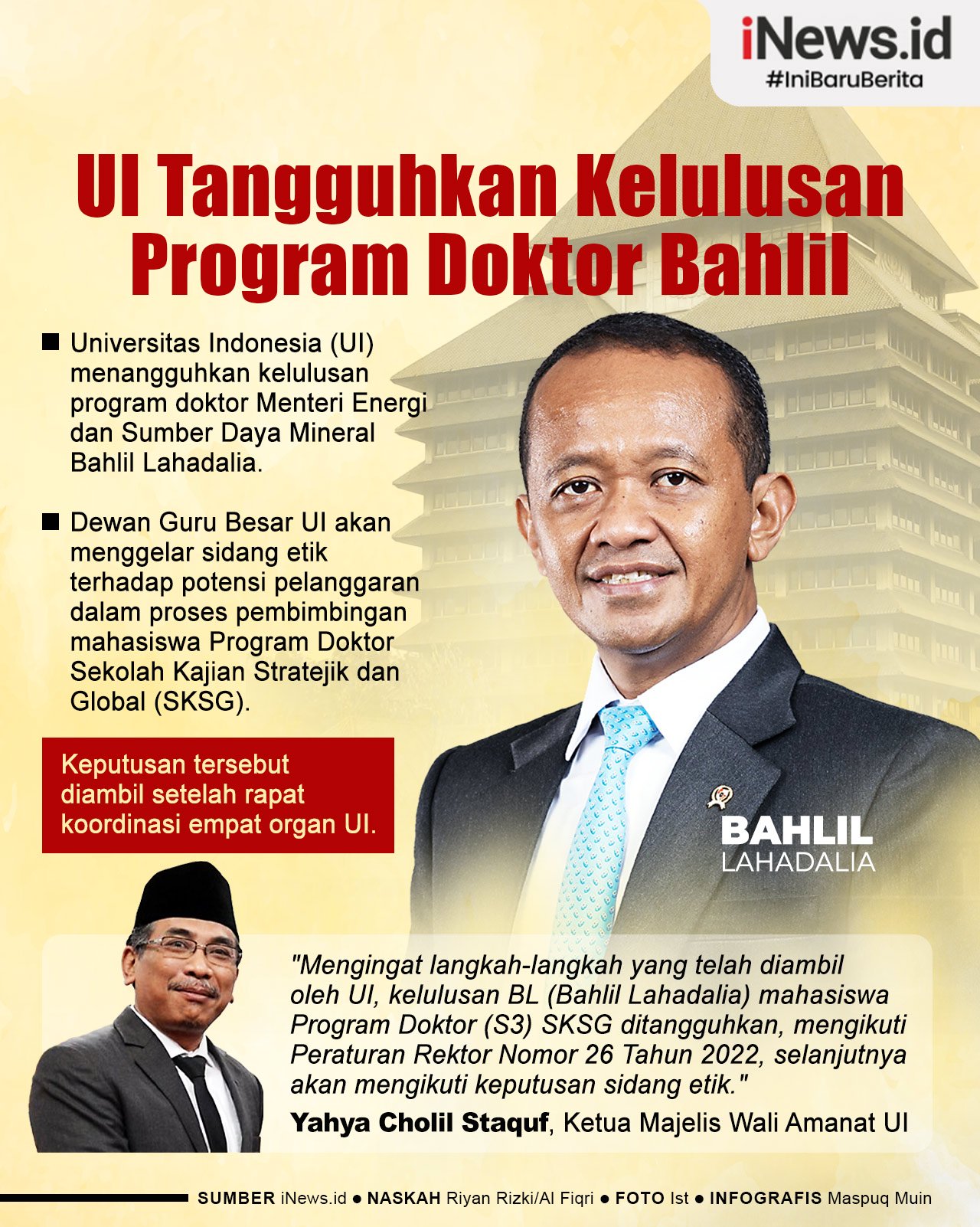 Infografis UI Tangguhkan Kelulusan Program Doktor Bahlil 