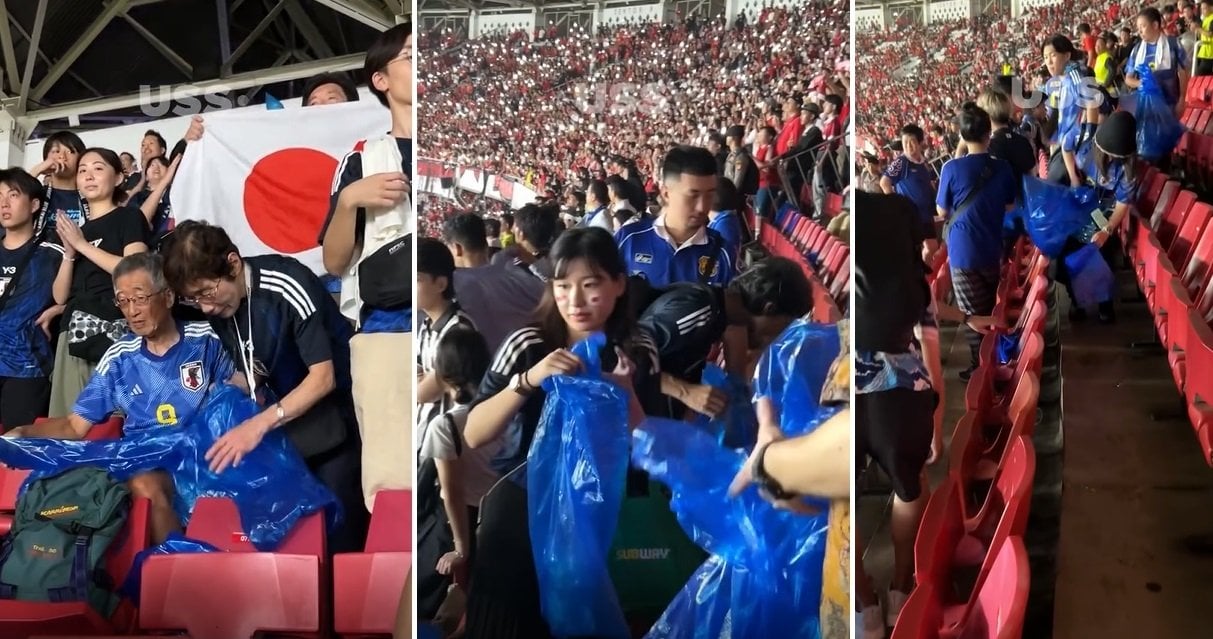 Inspiratif! Suporter Jepang Bersihkan Tribune SUGBK usai Laga Lawan Timnas Indonesia