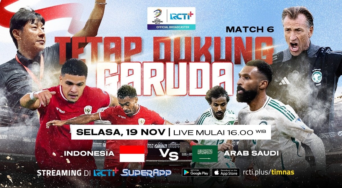 Link Live Streaming Timnas Indonesia vs Arab Saudi, Saksikan di RCTI+ SuperApp