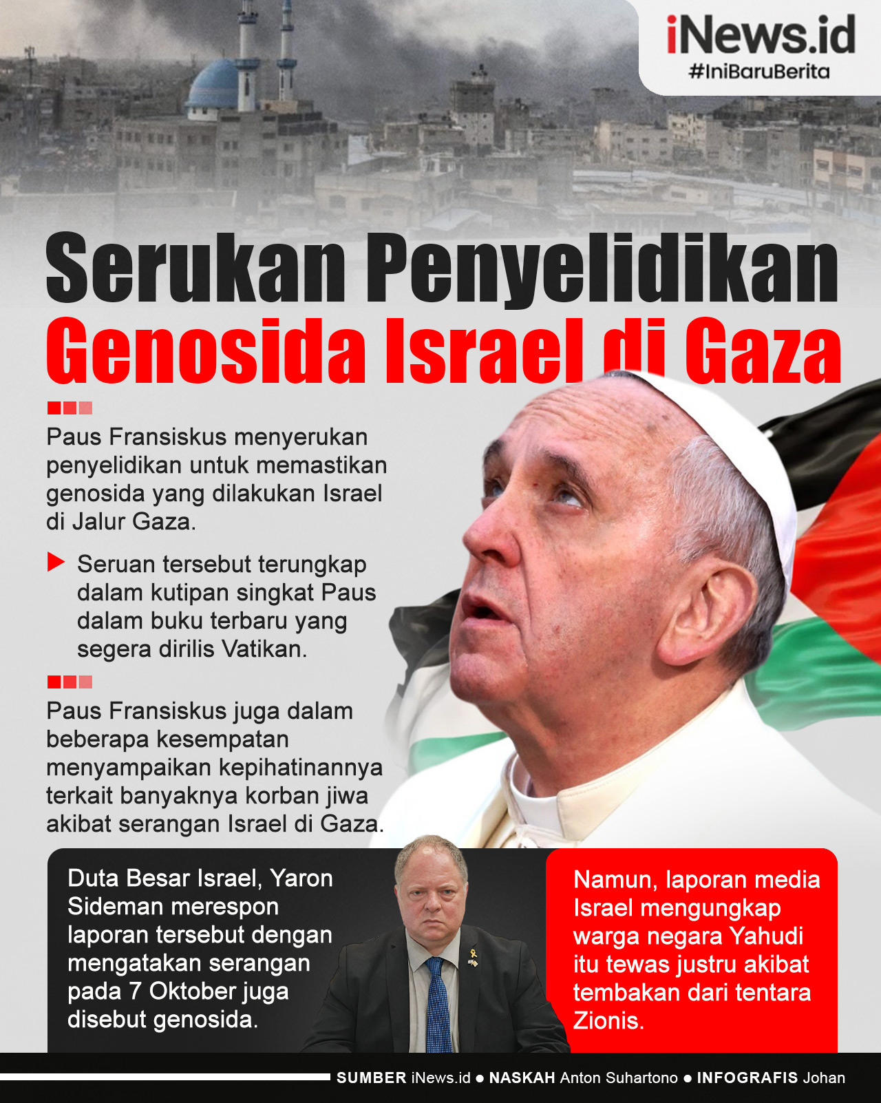 Infografis Paus Fransiskus Serukan Penyelidikan Genosida terhadap Israel di Gaza