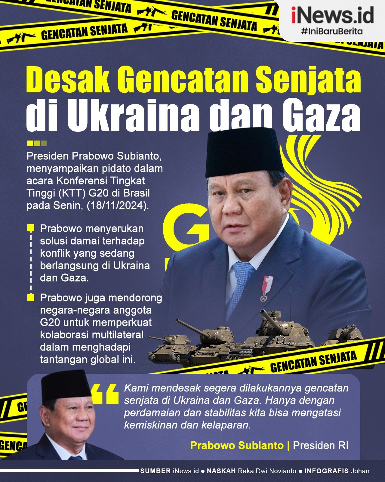 Infografis Prabowo Desak Gencatan Senjata di Ukraina dan Gaza dalam Acara KTT G20 Brasil