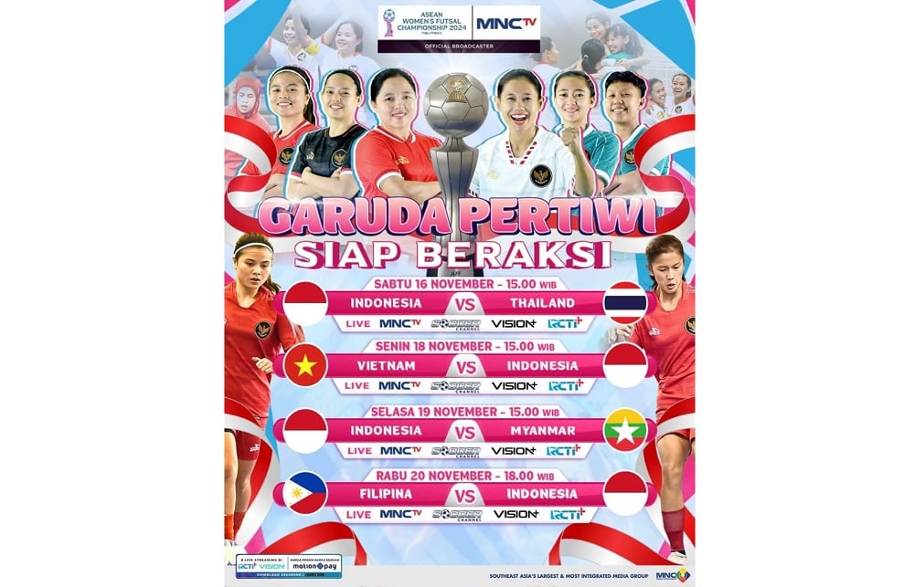 Jadwal Siaran Langsung Timnas Futsal Putri Indonesia Vs Filipina di Piala AFF Futsal Wanita 2024 Malam Ini, Live MNCTV