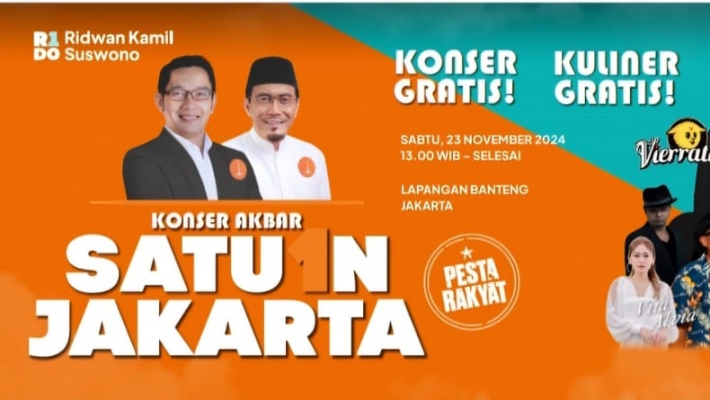 Ridwan Kamil-Suswono Gelar Konser Satu1n Jakarta, bakal Dihadiri Jokowi hingga SBY