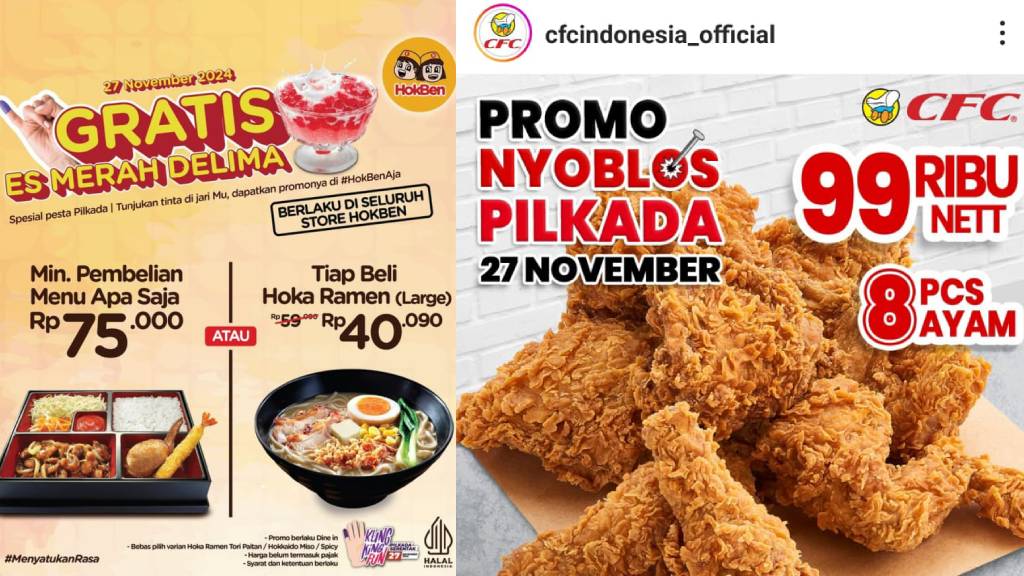 Promo Makanan dan Minuman Pilkada 2024: Nikmati Diskon Spesial Setelah Nyoblos!