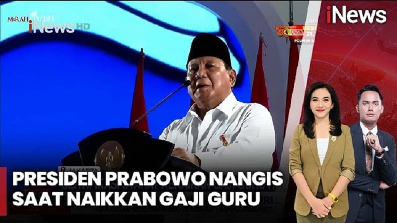 Momen Prabowo Menangis saat Umumkan Kenaikan Gaji Guru