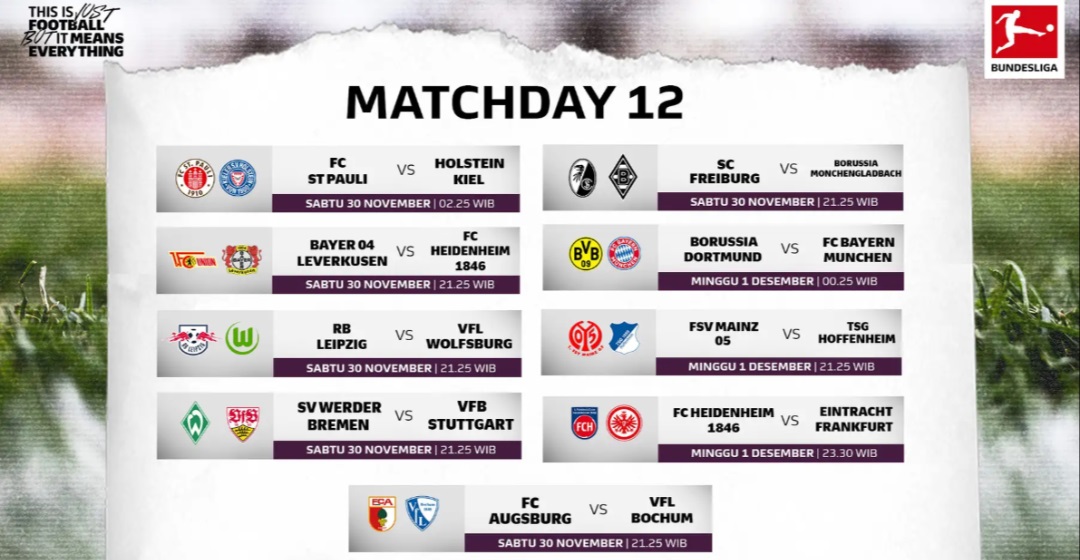 Jadwal dan Link Live Streaming Bundesliga Matchday 12